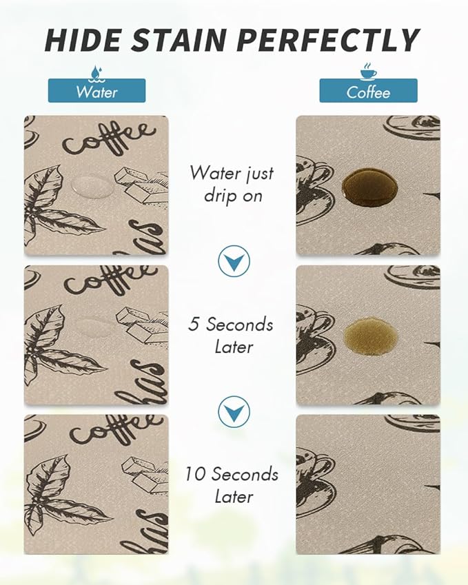 AMOAMI Coffee Mat Hide Stain Rubber Backed Absorbent Dish Drying Mat for Kitchen Counter - Fits Under Coffee Maker & Espresso Machine (17X31.5, MILK TEA)