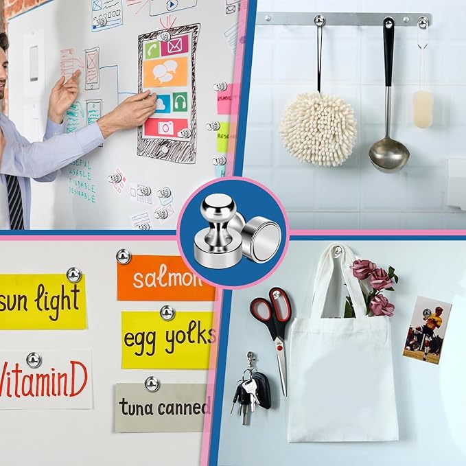 LOVIMAG Fridge Magnets 56 Pcs Refrigerator Whiteboard Small Strong Magnet Classroom Kitchen Accessories Decorative Locker Set Decor Must Haves Office Calendar Refrigerador Magnetic Cute Crafts Silver