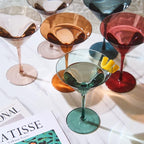 Colored Martini & Cocktail Crystal Glasses - 10oz | Set of 6 | Cute Pastel Muted Crystal Cocktail Glassware, Unique Gift Wife, Her, Mom, Friend Cocktails, Red & White Tall Stemmed Drinkware, Gifts