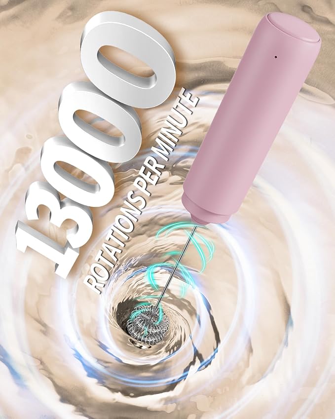 CIRCLE JOY Portable Rechargeable Milk Frother Hanheld, Dual Spring Whisk Electric Coffee Frother Wand Drink Mixer for Matcha Lattes Cappuccino, Kitchen Gifts, Pink