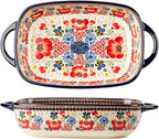 Vintage Flowers Style Ceramic Bakeware Casserole Dish Baking Pan Lasagna Pans Baking Dish with Handles for Oven/Cooking/Kitchen-1 PCS-Red Flowers-60 OZ