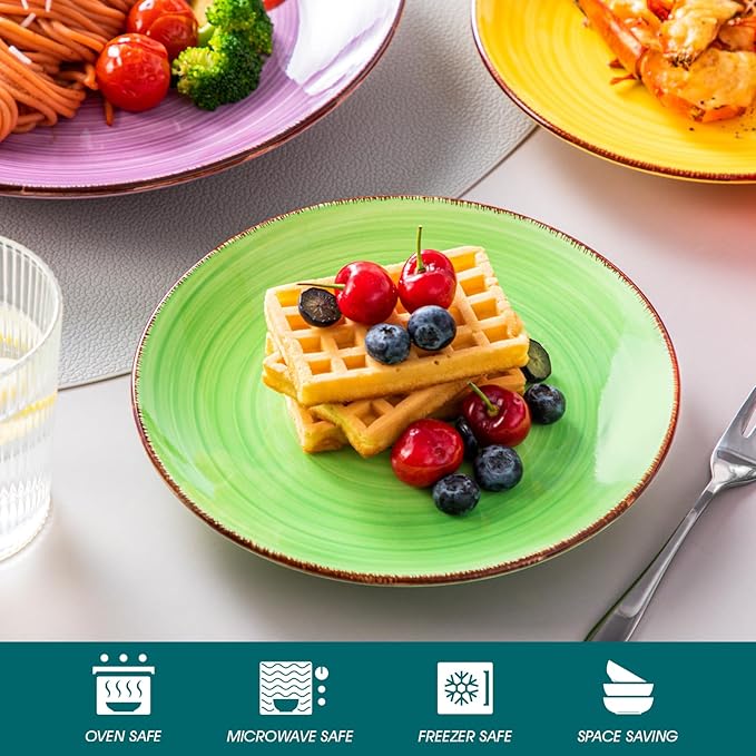 vancasso Bonita Dinnerware Set Muticolor Stoneware 12 Pieces Service for 4, Handpainted Spirals Pattern Stoneware Plates and Bowls Set