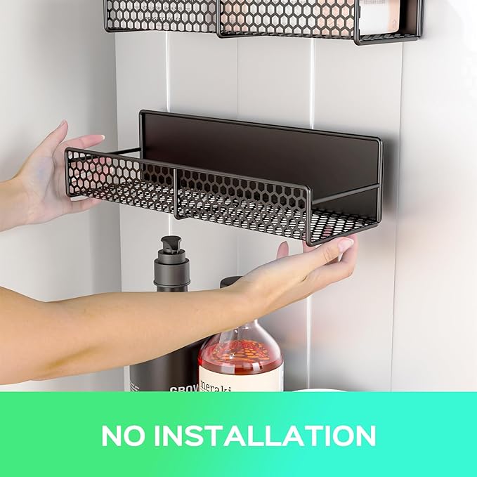 5-Pack Magnetic Shelves for Laundry Room Organization, Strong Hold Refrigerator & Washing Machine Shelves, Includes Spice Rack, Hanger Organizer Stacker & Utensil Hooks, No Drill Installation