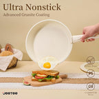 JEETEE Pots and Pans Set Non Stick 19pcs, Kitchen Cookware Sets with Detachable Handle, Induction Nonstick Cookware Set with Removable Handle, Stackable RV Cookware, Oven Safe, PFOA Free, Beige