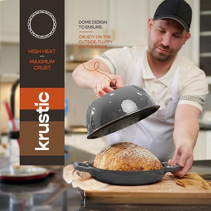 Enameled Cast Iron Dutch Oven for Sourdough Bread Baking | 6 Quart Pot with Lid | 10 Inch Ceramic Enamel Thick Coated Cookware Set with Non Stick Silicone Baking Mat for Cooking (Grey)
