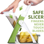 ONCE FOR ALL Safe Mandoline Slicer, Multi Vegetable Chopper, Potato Slicer for Kitchen, 4 Modes 100+ Presets Adjustable Thickness, French Fry Cutter (5 in 1 Green)