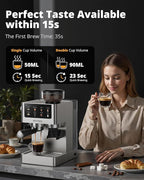 AIRMSEN Espresso Machines with Burr Grinder, 20 Bar, Milk Frother Steam Wand, Stainless Steel Coffee Maker for Home - Cappuccino Latte & Cold Brew Iced Coffee Maker & Americano