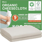 Organic Cheese Cloths, GOTS Certified, Grade 100, 36x36Inch, Reusable Cheese Cloth with Closed Edges Fabric Fine Mesh Cloth, Unbleached Cotton Muslin Cheesecloth for Straining,Cooking,Crafts - 9 Sq.Ft