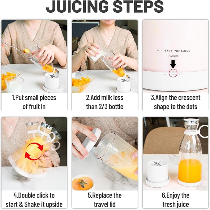 OTPEIR Portable Blender for Shakes and Smoothies with 11.83 Oz Travel Cup and Lid,Durable Stainless Steel Blades for Juice Blending Performance, White