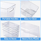 JollyPack 4 Pack Clear Plastic Storage Bins, Pantry Organizers and Storage with Handles, Clear Storage Containers for Fridge, Kitchen, Cabinet, Bathroom and Office