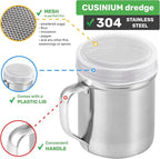 CUSINIUM Powdered Sugar Shaker Duster - With Handle - Cinnamon Shaker For Coffee Bar - Fine Mesh Dredge - 10 ounce, pack of 2 | Style: Fine