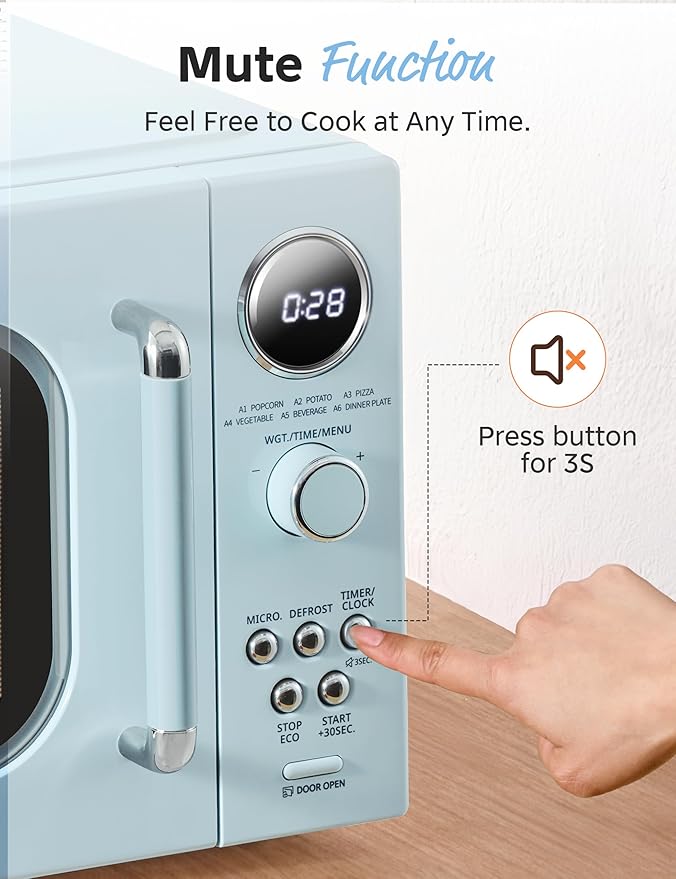 COMFEE' Retro Microwave Oven, Small Microwave with 6 Auto Menus, 0.9 cu.ft Countertop Compact Microwave with Multi-stage Cooking, Mute Function, LED digital, Green/900W, CMO-MMP02AA(GN)