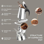 2 Cup 100ml Moka Pot Stainless Steel Espresso Coffee Maker Stovetop Coffeemaker Italian Classic Style Brewing Greca Cafe Mocha Machine for Cafeteras Lover Camping Travel and Home Use 3.3oz
