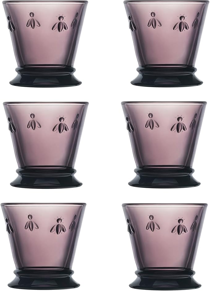 La Rochere Napoleon Bee Aubergine Tumbler Set of 6 – La Rochere Bee Glassware Sets – Fancy Glassware Drinking Glasses (10 oz)