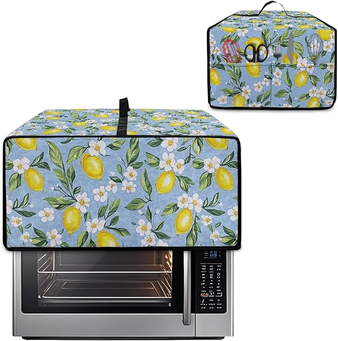 Lemon Daisy Print Toaster Oven Heavy Duty Cover with Pockets, Dust-proof Anti Fingerprint Microwave Oven Cover, Air Fryer Covers for Kitchen Counter (Medium-16.1*19.71*10 inches)