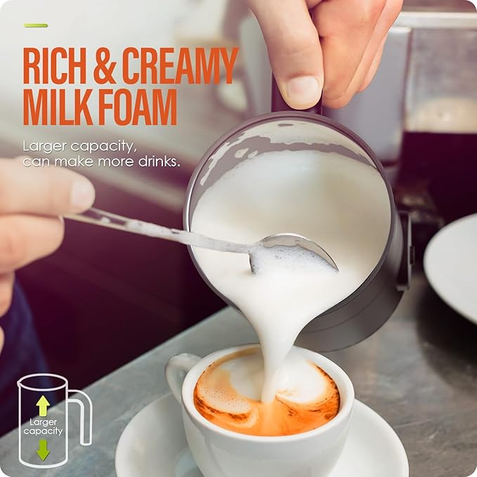 Milk Frother and Steamer 4 in 1 Automatic Coffee Steamer Frother, 11.8OZ / 350ML Warm and Cold Foam Frother for Coffee,Latte, Cappuccino, Macchiato, Hot Chocolate (Black)