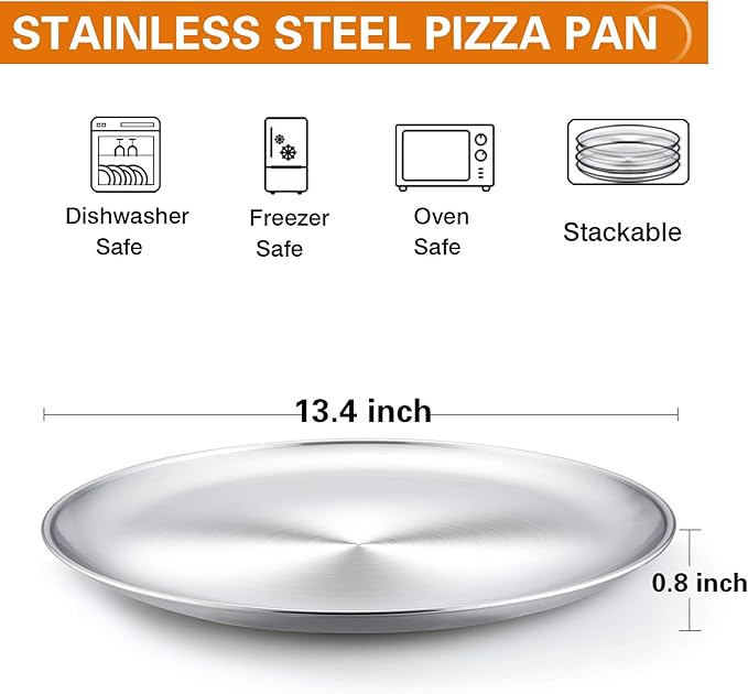 TeamFar Pizza Pan, 13.4 inch Stainless Steel Pizza Pan Set Large Pizza Oven Pans Tray for Baking Serving, Healthy & Heavy Duty, Dishwasher Safe & Easy Clean - 4 Piece