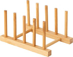 HBlife Bamboo Dish Plate Bowl Cup Book Pot Lid Cutting Board Drying Rack Stand Drainer Storage Holder Organizer Kitchen Cabinet（Keep Dry）