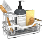 Vanwood Kitchen Sink Caddy Organizer Sponge Holder for Kitchen Sink, Rustproof Dish Soap Sponge Caddy for Counter with Detachable Brush Holder & Drain Tray - Storage Home & Cocina Accesorios, SILVER