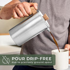 WALDWERK French Press (34 oz) - Non-Toxic Stainless Steel Double Wall French Press Coffee Maker - Plastic Free Coffee Press with Oak Wood Handle - Insulated Stainless Steel Coffee Maker - No Plastic