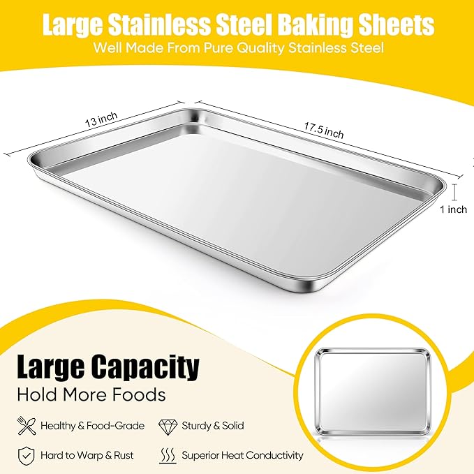 Homikit 1 Pack Baking Sheet, 18 x 13 Inches Stainless Steel Large Cookie Pan, Heavy Duty Metal Half Sheet Tray for Oven Baking Roasting Cooking, Rustproof & Nonstick, Dishwasher Safe