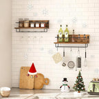 HOOBRO Wall Mounted Wine Rack 2 Pack, Wine Shelf Hanging Floating Wall Shelves, Wine Glass Bottle Rack Stemware Holder, for Living Room, Dining Room, Kitchen, Rustic Brown and Black BF28BJ01