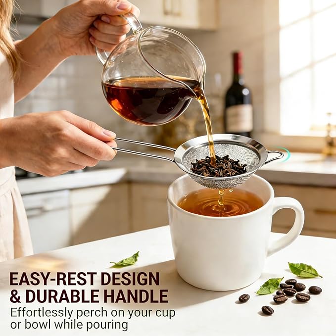 Anaeat Fine Mesh Strainers - Premium Stainless Steel Colander Sieve Sifters, with Durable Mesh and Sturdy Handle, Excellent for Sifting Dry ingredients, Flour, Pastas, Rice, Tea (9.45"）