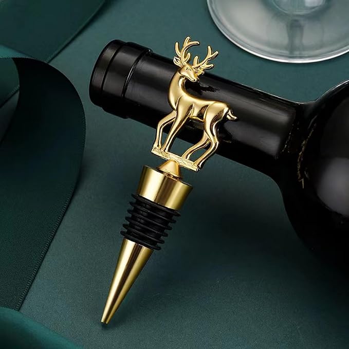Decorative Deer Wine Stopper,Cool Wine Bottle Stoppers for Glass Bottles,Crystal Bottle Stopper Fits Standard Bottles,Fancy Decors Wine Tools (Golden Deer)