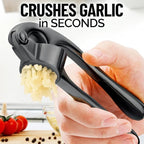 Zulay Kitchen Premium Garlic Press Set - Rust Proof Professional Garlic Mincer Tool - Easy-Squeeze, Easy-Clean with Soft, Ergonomic Handle - Silicone Garlic Peeler & Brush-Dark Gray