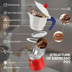 Aluminum 6 Cup 300ml Moka Pot Express Coffee Maker Stovetop Espresso Colorful Coffeemaker Italian Classic Style Brewing Greca Cafe Mocha Machine for Cafeteras Lover Camping Travel and Home Use 10oz