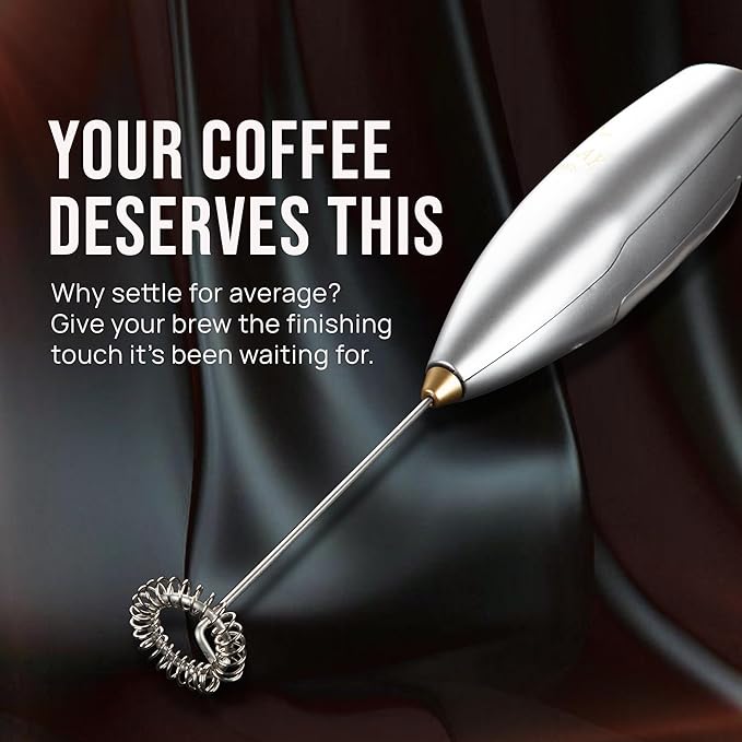 Zulay Kitchen Executive Series Luxury Gift Milk Frother with 4 Duracell Batteries – Handheld Electric Foam Maker for Coffee, Lattes & Hot Chocolate – Deluxe Finish, Ultimate Gift for Coffee Lovers