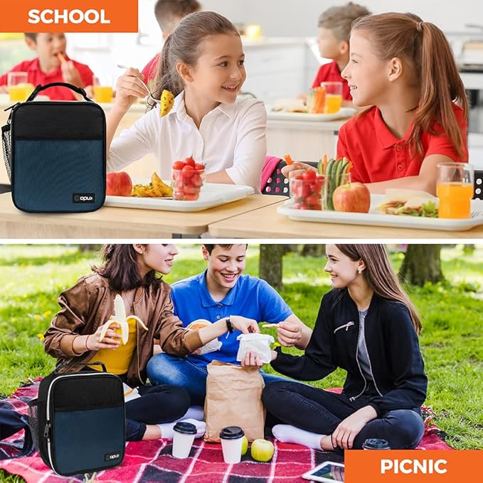 opux Premium Insulated Lunch Box, Soft School Lunch Bag for Kids Boys Girls, Leakproof Small Lunch Pail Men Women Work, Reusable Compact Cooler Tote Lunchbox for Office Adult, Navy