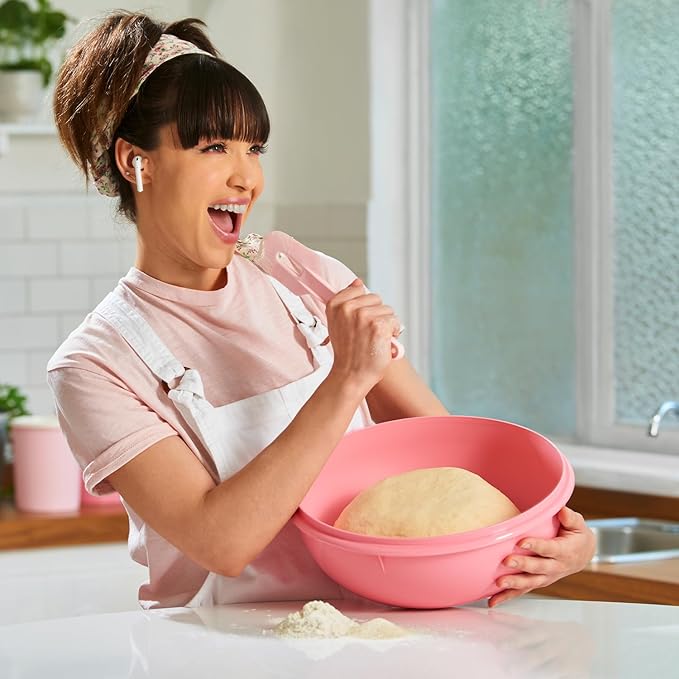 Tupperware Fix-N-Mix 1.7 Gallon Mixing Bowl with Lid, Pink Vintage Color, Dishwasher Safe and BPA Free (6.5 L)