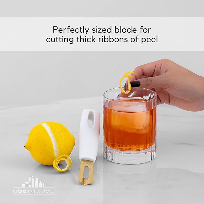 A Bar Above White Handle Stainless Steel Channel Knife, Professional Garnish Peeler for Citrus, Cocktail Zester and Kitchen Tool for Chefs, Bartenders, and Home Entertaining