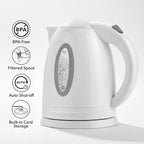 OVENTE Electric Kettle, 1.7L Fast Boiling Water Heater for Coffee or Tea, BPA Free with Water Level Gauge, Auto Shut-Off, Boil-Dry Protection, Indicator Light and Removable Filter, White KP72W