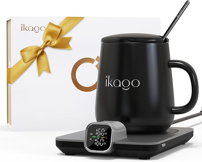 Coffee Mug Warmer & iKago Mug Set, Accurate Temperature Control Smart Heated Mug for Desk, Electric Coffee Warmer with Auto Shut Off & Real-Time Temp Display, Gifts for Men Women, 15oz Ceramic Mug