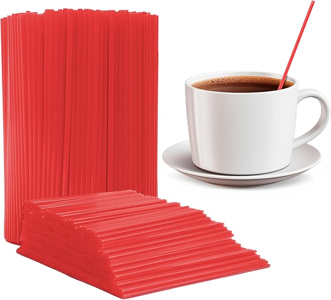 Prestee 2000 Count Red Coffee Stirrers - 5 Inch Plastic Stir Sticks for Hot and Cold Beverages - Disposable Coffee Straws for Drinks, Tea, and Cocktails - Bulk Slim Stirrer for Coffee and Bars