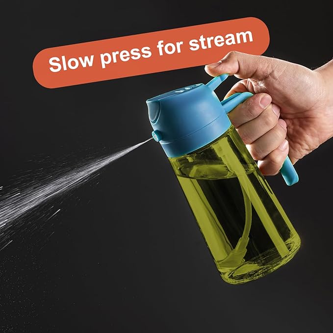 CXINYI - 16oz/470ml Olive Oil Dispenser for Kitchen with Stickers - 2 in 1 Olive Oil Sprayer for Cooking, Air Fryer, and Salad, Blue (Light-Proof Kitchen Gadget)