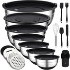 Unokit Mixing Bowls with Lids Set - 7 Pcs Stainless Steel Mixing Bowls with 3 Grater Attachments, Non-Slip Silicone Base Mixing Bowl Set for Kitchen