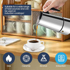 9 Cup Moka Pot Stainless Steel 450ml Italian Espresso Coffee Maker Stovetop Coffee Makers Mocha Pot Percolator Greca Coffee Maker for Induction Stove Portable for Easy Brewing Straight