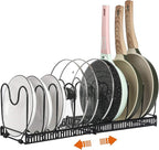 ROOHUA Pot Rack -Expandable Pan Organizer for Cabinet, Lid Holder with 10 Adjustable Compartment for Kitchen Cabinet Cookware Baking Frying Rack