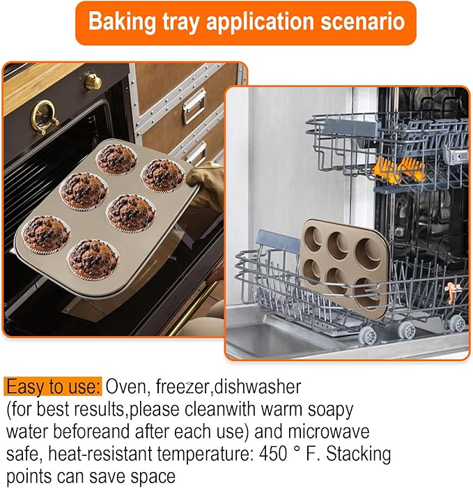 2 Packs Round Muffin Baking Pan, Premium Steel Muffin Pan for Baking, Nonstick Cupcake Tin Cheesecake Pans, Bakeware Muffin Top Pan (6 Cups, Golden)