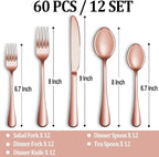 60 Pcs Rose Gold Silverware Set Service for 12, Premium Stainless Steel Flatware Set, Cutlery Utensil Sets, Durable Home Kitchen Eating Tableware Sets, Include Fork Knife Spoon, Dishwasher Safe