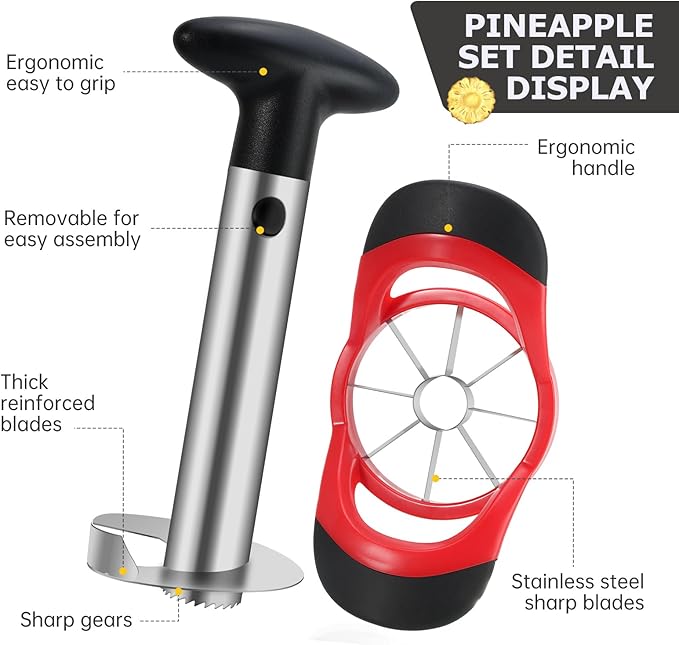 Pineapple Corer and Slicer Tool, Stainless Steel Pineapple Cutter and Corer Set, [Upgraded, Reinforced, Thicker Blade],Fruit Slicer Kitchen Gadget for Diced Pineapple Rings