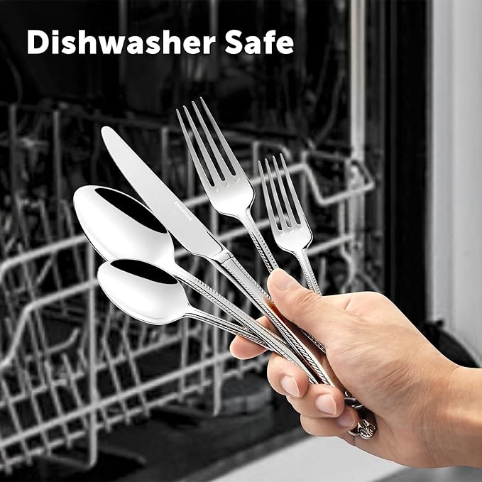 KINGSTONE Silverware Set, 60-piece 18/10 Stainless Steel Flatware Set Cutlery Set for 12, for Kitchen, Home, Wedding, Party, Mirror Polished and Dishwasher Safe, Featured Gifts