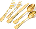 KINGSTONE 60 Piece Teardrop Silverware Set for 12, 18/10 Stainless Steel Flatware Set, Modern Design Cutlery Set for Home/Hotel/Wedding,Mirror Polished and Dishwasher Safe, Gold
