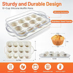 Vinino 2Pack Silicone Muffin Pan for Baking with Metal Reinforced Frame, 12 Cup Regular Size Cupcake Pan, BPA Free Silicone Muffin Tray, Cupcake Baking Pan Bite Molds for Oven Dishwasher Safe