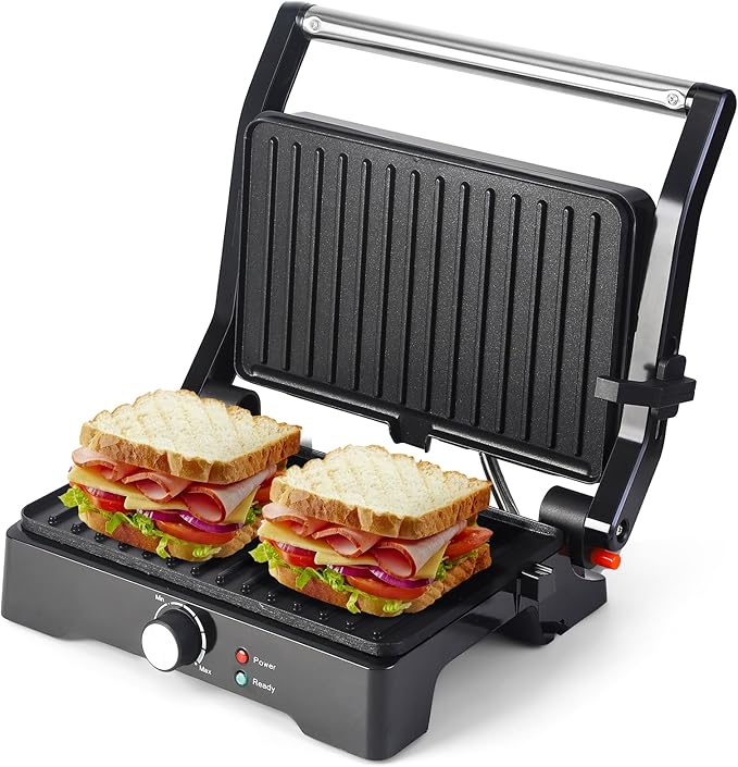 Panini Press Grill Sandwich Maker, Large Electric 3 in 1 Panini Sandwich Maker Grill, Open 180 Degrees for Grill Indoor, Perfect for Grilling Steaks, Burger, Sandwich,Non-stick Pan
