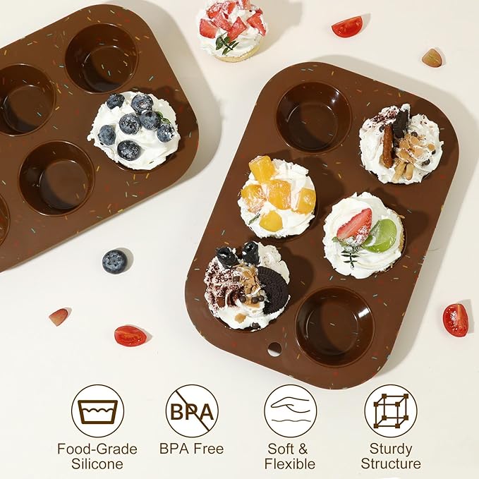 2 Pack Silicone Muffin Pan for Baking, Regular Size Nonstick Cupcake Pan, 6-Cup Silicone Muffin Tin BPA Free Dishwasher Safe, Great for Muffin Cupcake Brownie Egg Tart