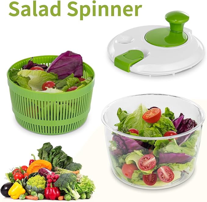 Salad Spinner, Fruit and Vegetable Washer, Spin and Dry Salad Greens, 3 QT Lettuce Spinner with Bowl and Mesh Basket